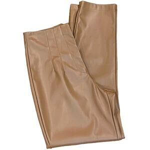 OPHELIA ROE Tan Faux Leather Pleated High Rise Pants ~ Women's Size MEDIUM
